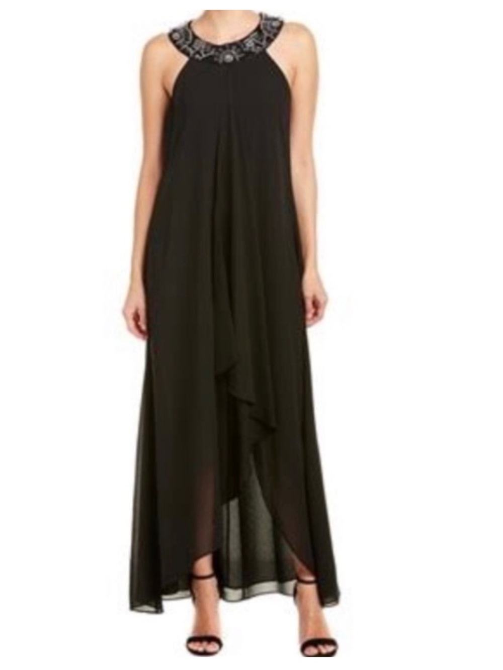 Badgley Mischka Bell Draped Beaded Halter  Gown Size 12 EUC